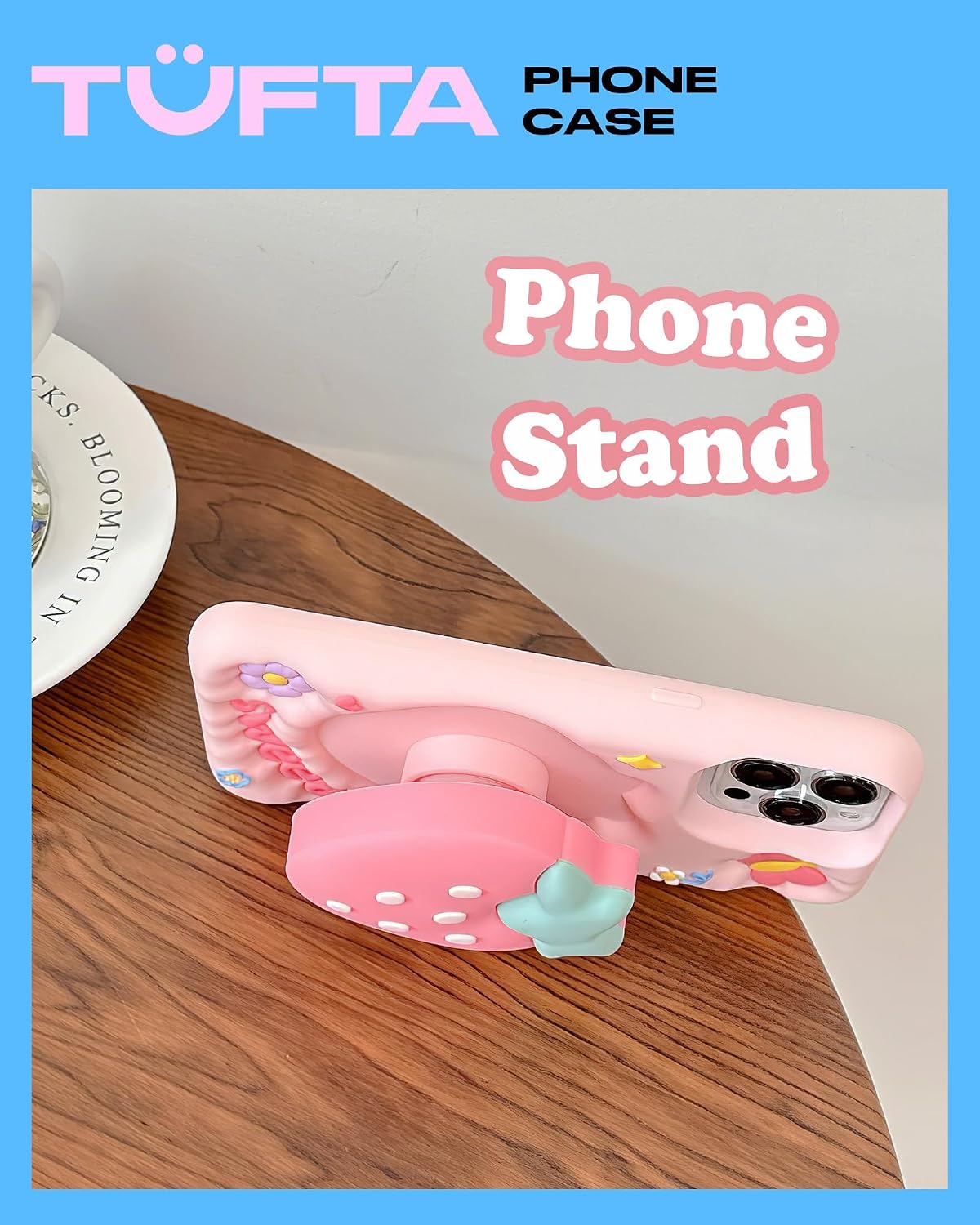 for iPhone 15 Case, Cute 3D Strawberry Pop-Up Grip for Girls